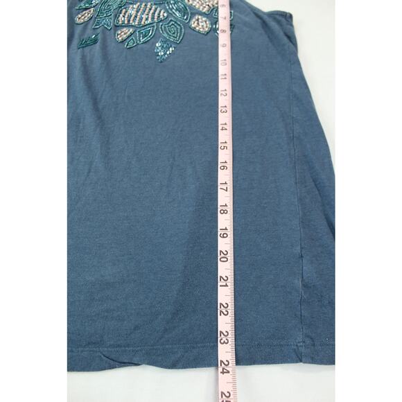 Adele Star Blue Tank Top M Beaded Sequin Embellished Boho Cotton Modal - Picture 6 of 6